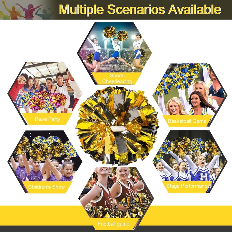 HOLENGS 4Pcs Upgraded 12inch Metallic Cheerleading Pom Poms, Cheerleader Pompoms Cheer Poms for Kids Adults, Cheering Squad Pompoms for School Sports Games Dance Party - Image 5